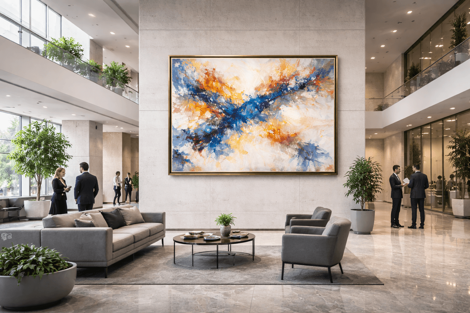 Finished artwork installed in a corporate lobby